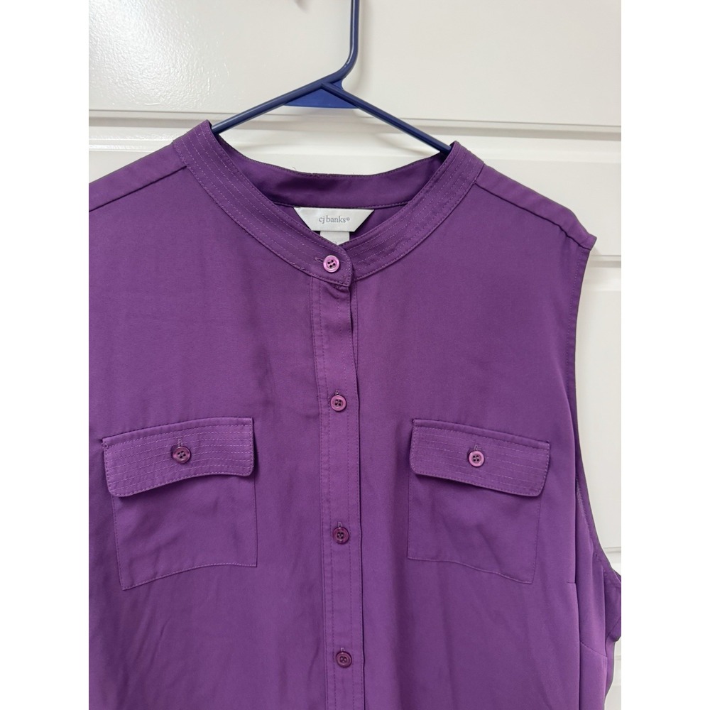 CJ Banks Sleeveless Top Blouse Button Front Purple Plus Size 3X Pocket Longline